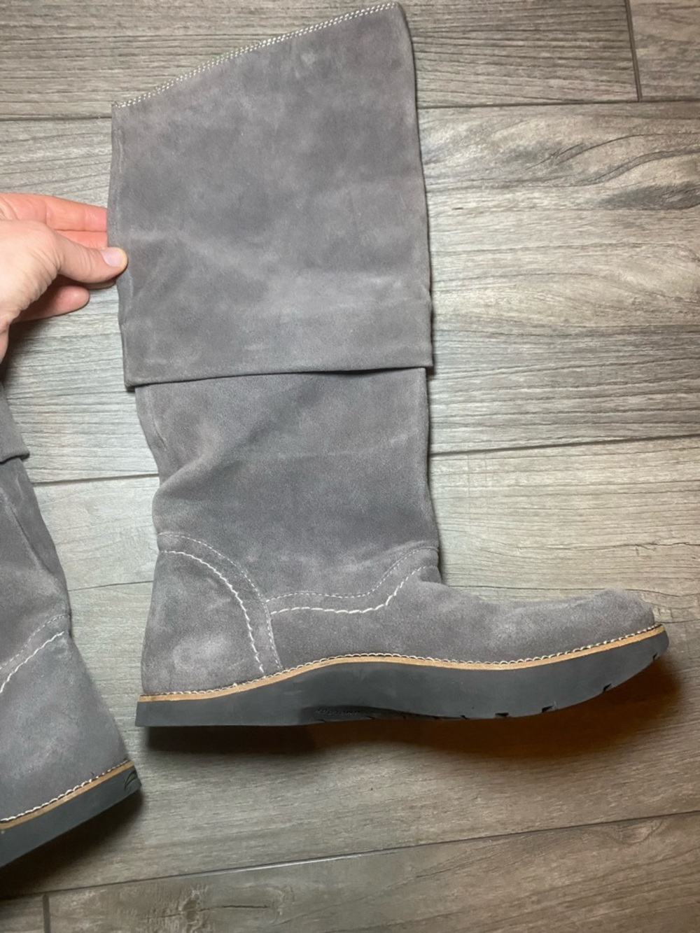 EUC Barely Worn Kalso Earth Gray Suede Mid-Calf Fold-Over Negative Heel Boots